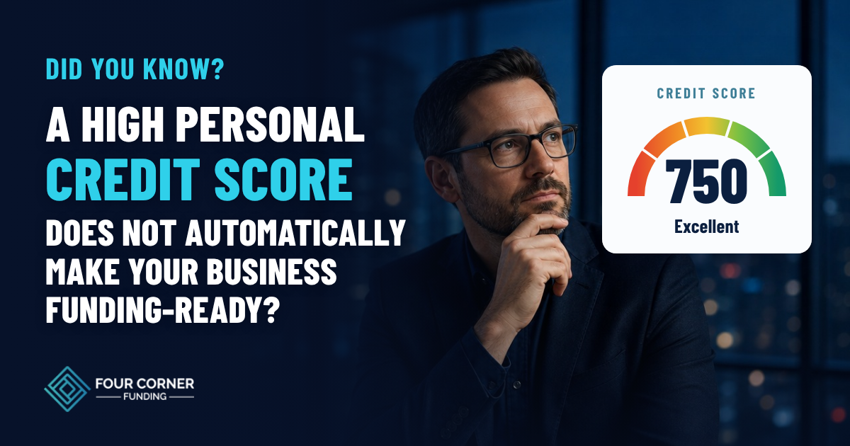 Did You Know? A High Personal Credit Score Does Not Automatically Make Your Business Funding-Ready